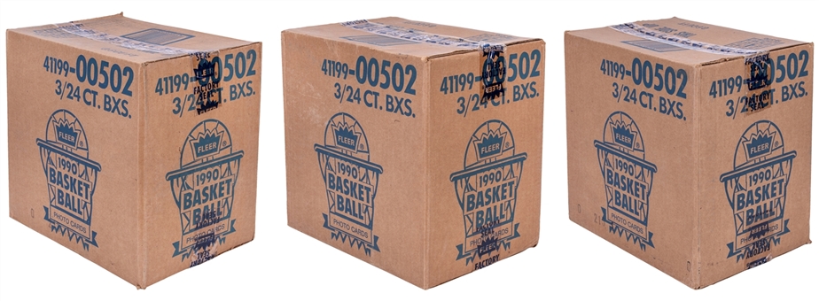 Lot Of (3) 1990-91 Fleer Rack Factory Sealed Cases (3 Boxes Per Case)